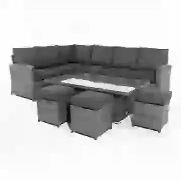 Melody Grey Rattan Corner Sofa with Rising Table and 3 Stools 